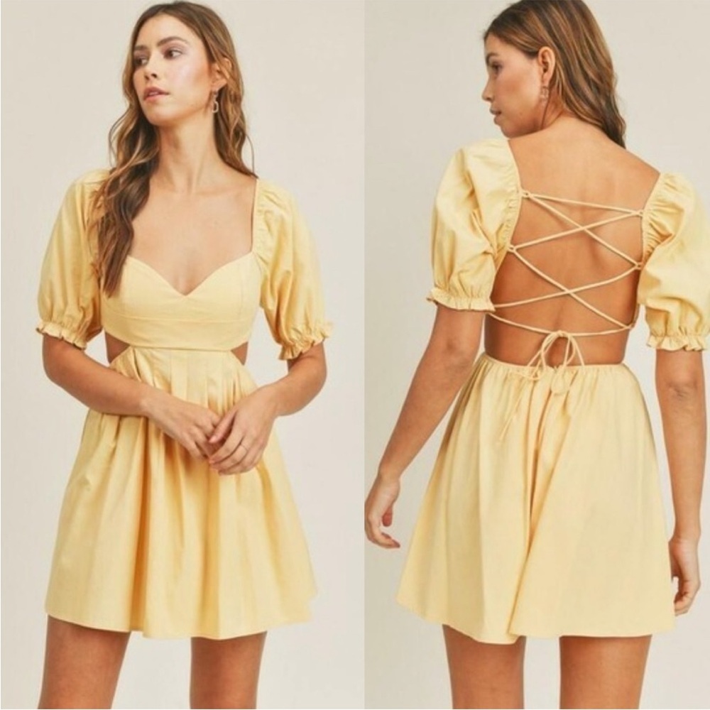 Mable backless puff sleeve dress yellow size medium